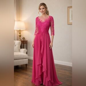 Elegant Pink Lace Evening Gown